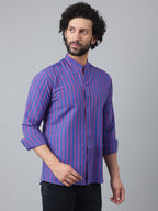 RIAG Blue Men's Chinese Collar Full Sleeves Shirt - Distacart