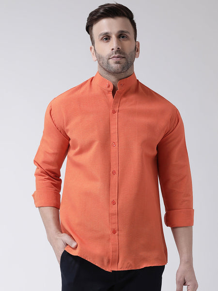 RIAG Orange Men's Chinese Collar Full Sleeves Shirt