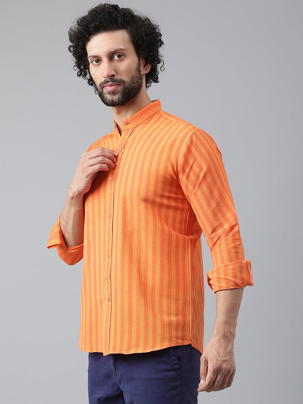 RIAG Orange Men's Chinese Collar Full Sleeves Shirt - Distacart