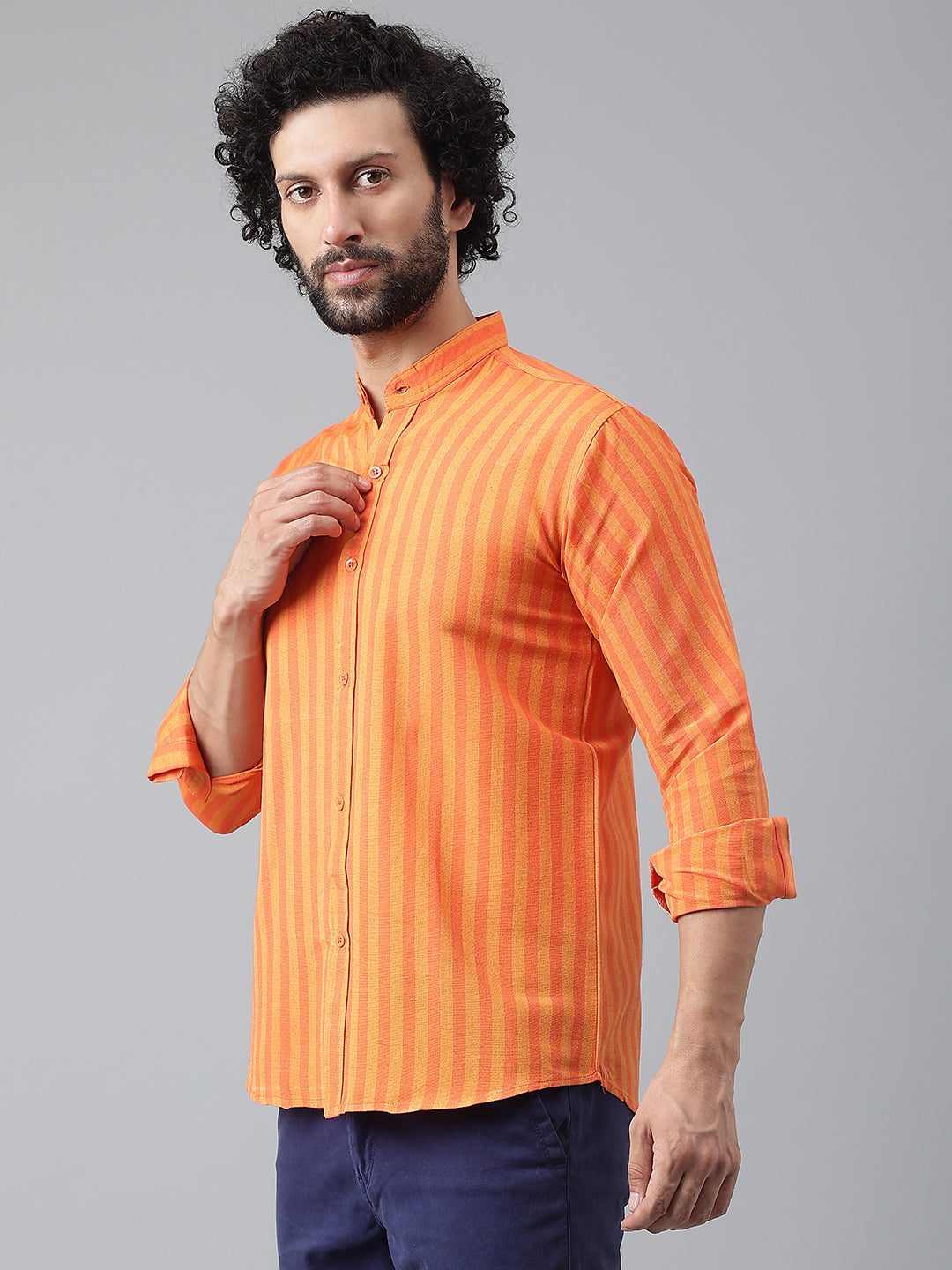 RIAG Orange Men's Chinese Collar Full Sleeves Shirt - Distacart