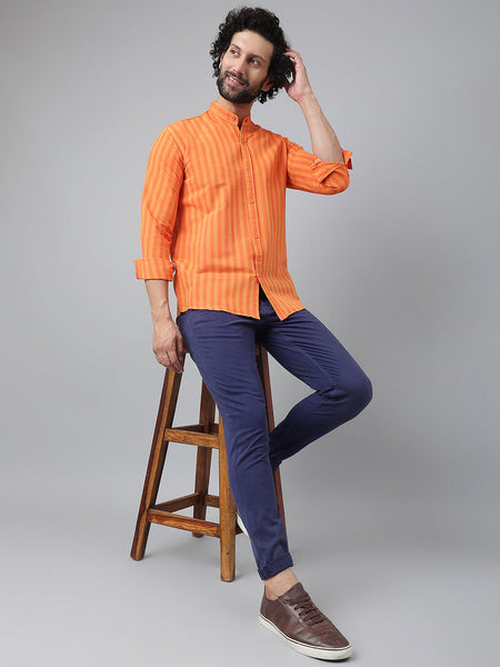 RIAG Orange Men's Chinese Collar Full Sleeves Shirt