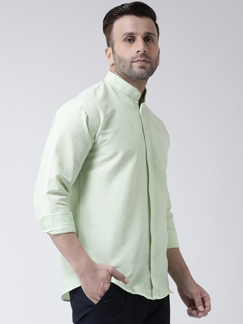 RIAG Green Men's Chinese Collar Full Sleeves Shirt - Distacart