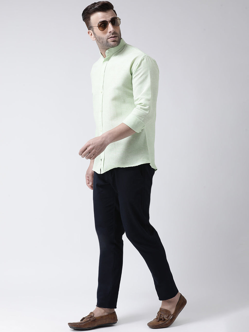 RIAG Green Men's Chinese Collar Full Sleeves Shirt - Distacart