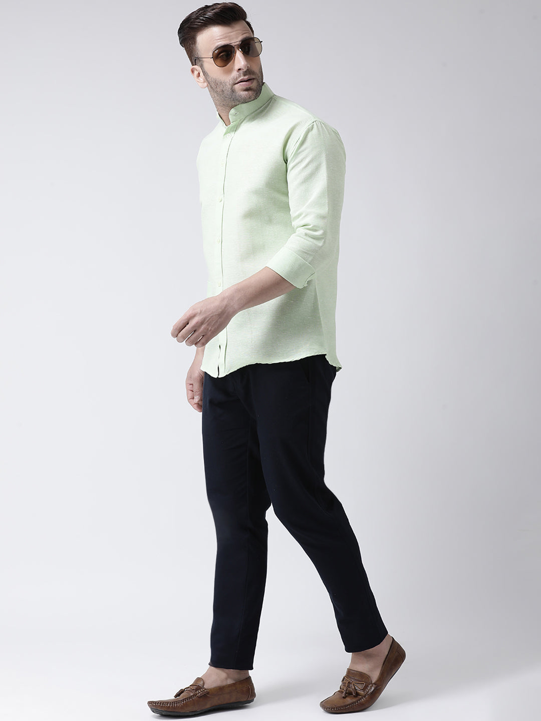 RIAG Green Men's Chinese Collar Full Sleeves Shirt - Distacart