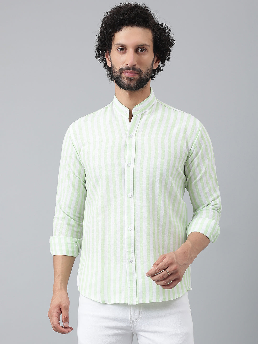 RIAG Green Men's Chinese Collar Full Sleeves Shirt - Distacart