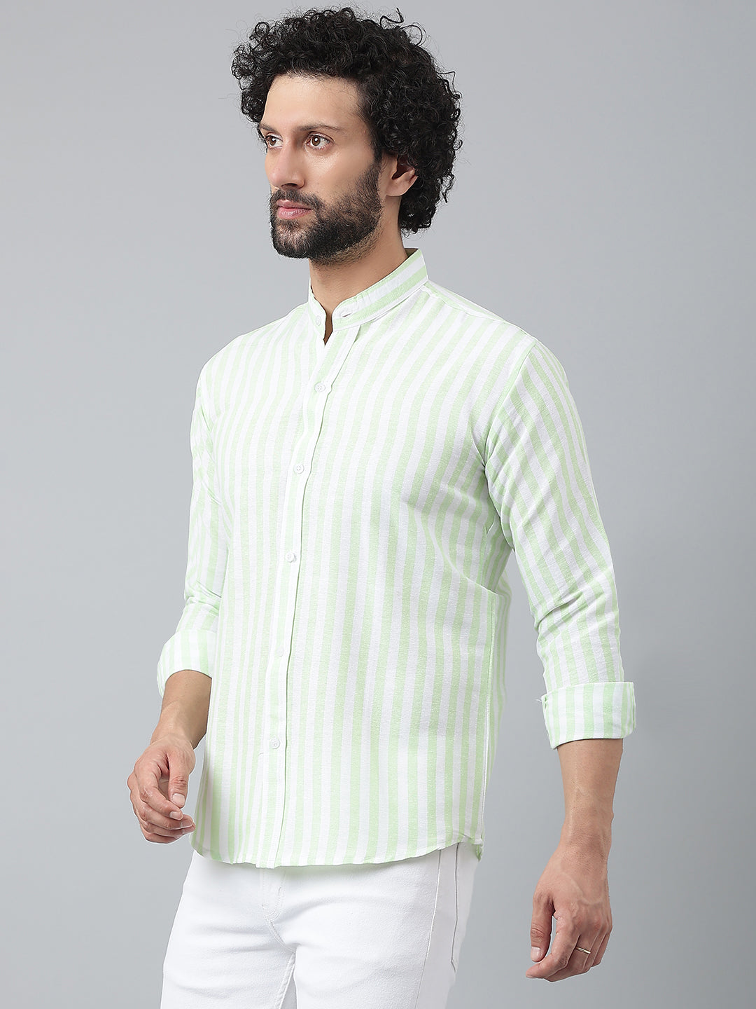 RIAG Green Men's Chinese Collar Full Sleeves Shirt - Distacart