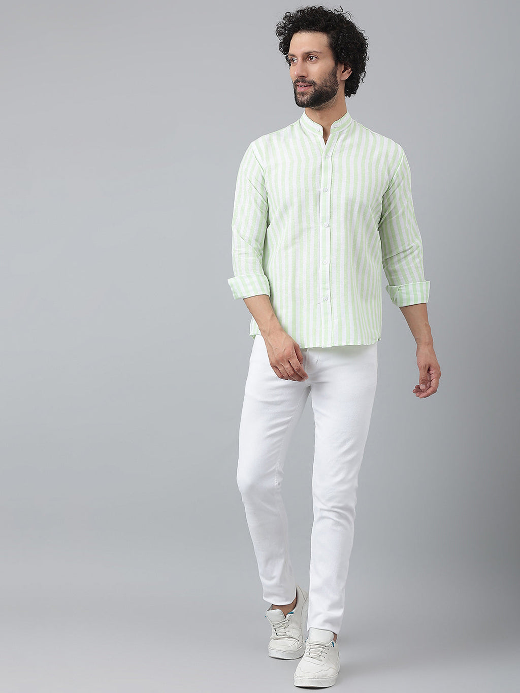 RIAG Green Men's Chinese Collar Full Sleeves Shirt - Distacart