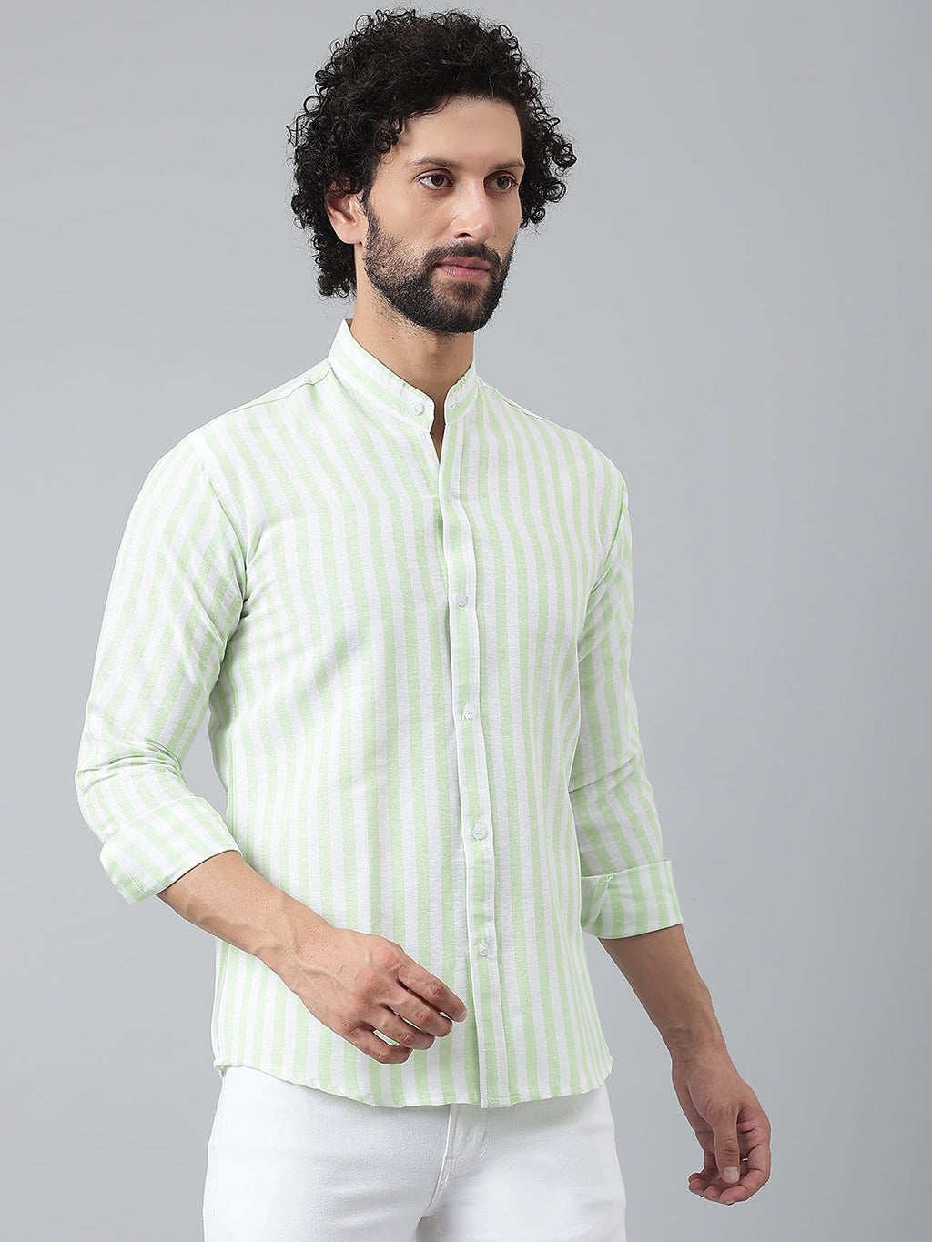 RIAG Green Men's Chinese Collar Full Sleeves Shirt - Distacart