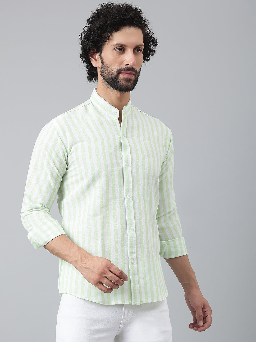RIAG Green Men's Chinese Collar Full Sleeves Shirt - Distacart
