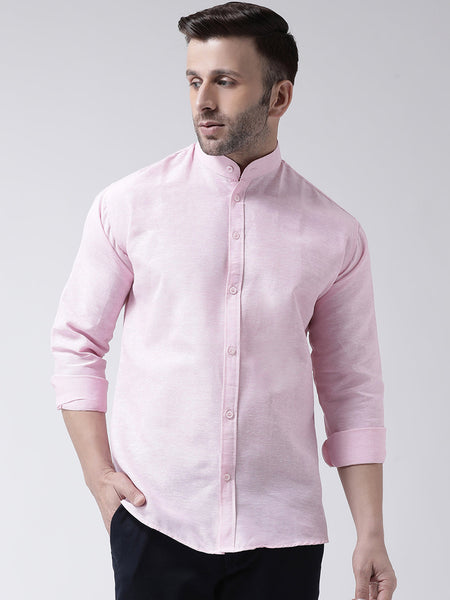 RIAG Pink Men's Chinese Collar Full Sleeves Shirt