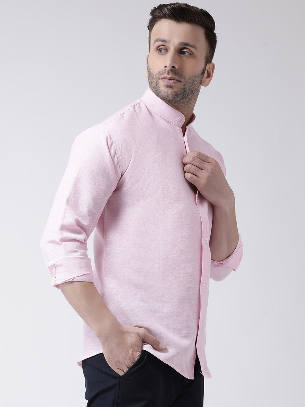 RIAG Pink Men's Chinese Collar Full Sleeves Shirt - Distacart