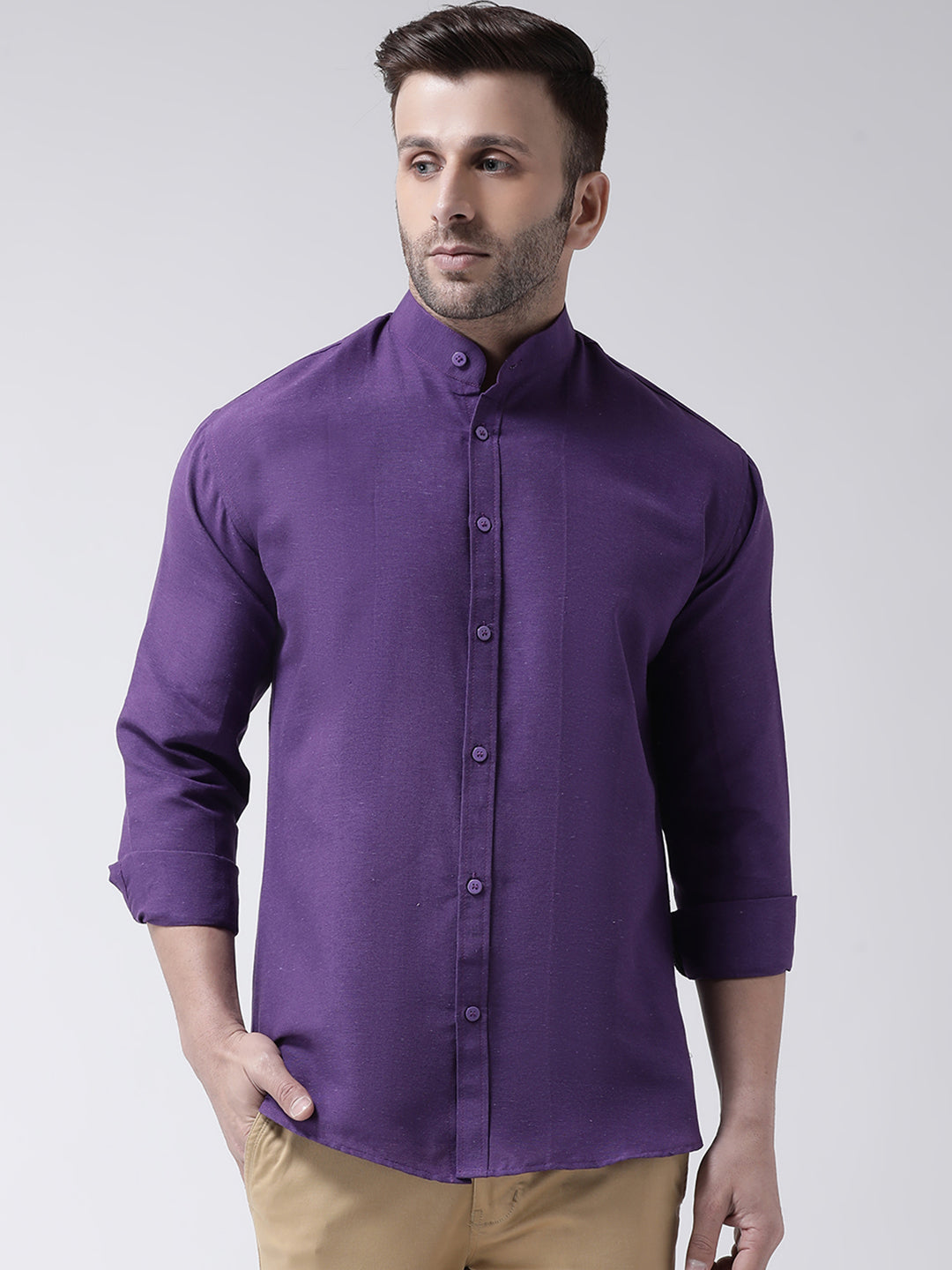 RIAG Purple Men's Chinese Collar Full Sleeves Shirt - Distacart