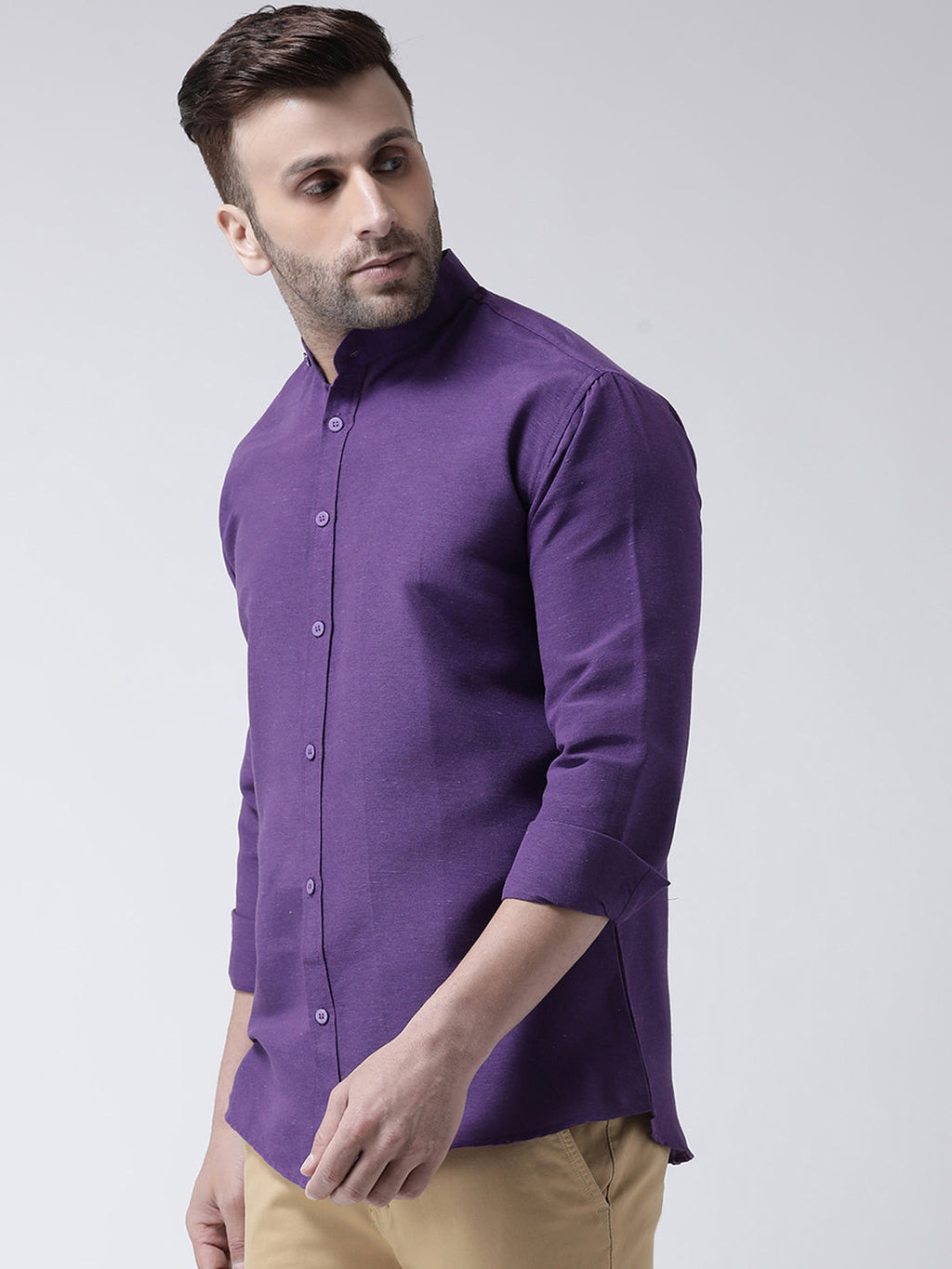 RIAG Purple Men's Chinese Collar Full Sleeves Shirt - Distacart