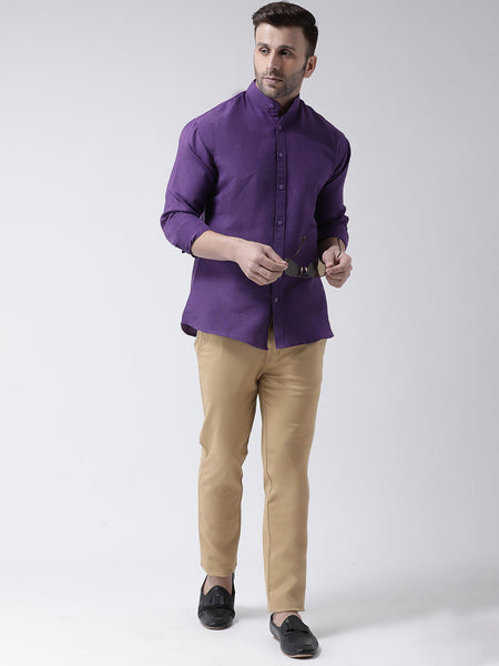 RIAG Purple Men's Chinese Collar Full Sleeves Shirt