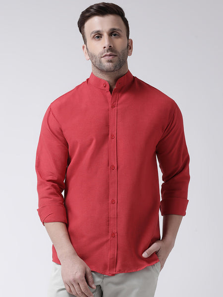RIAG Red Men's Chinese Collar Full Sleeves Shirt