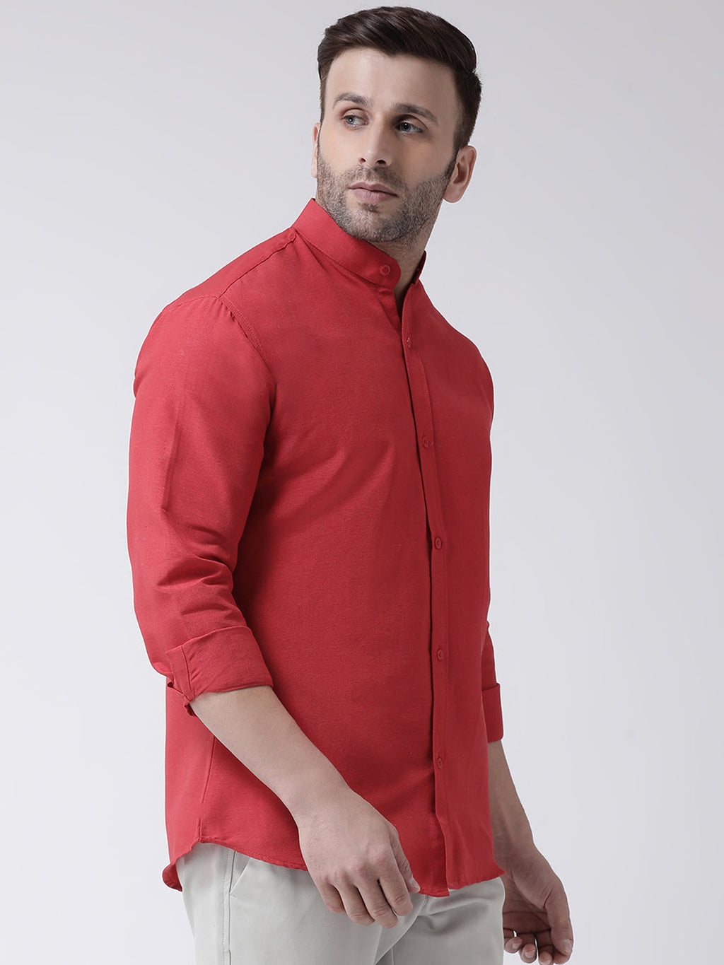 RIAG Red Men's Chinese Collar Full Sleeves Shirt - Distacart