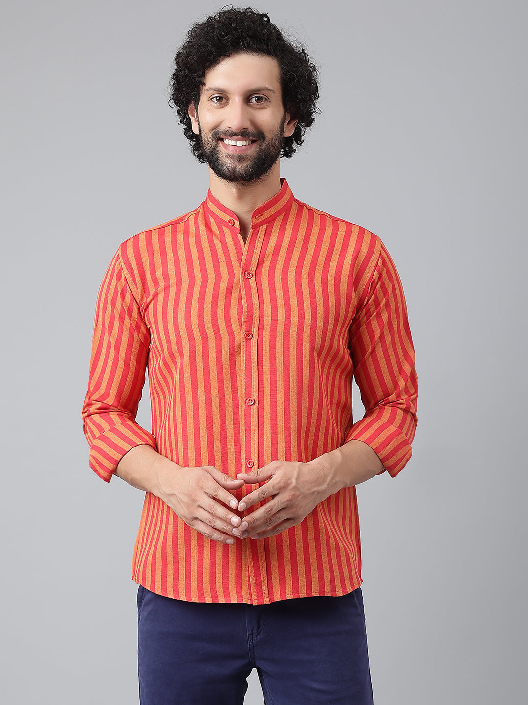 RIAG Red Men's Chinese Collar Full Sleeves Shirt - Distacart