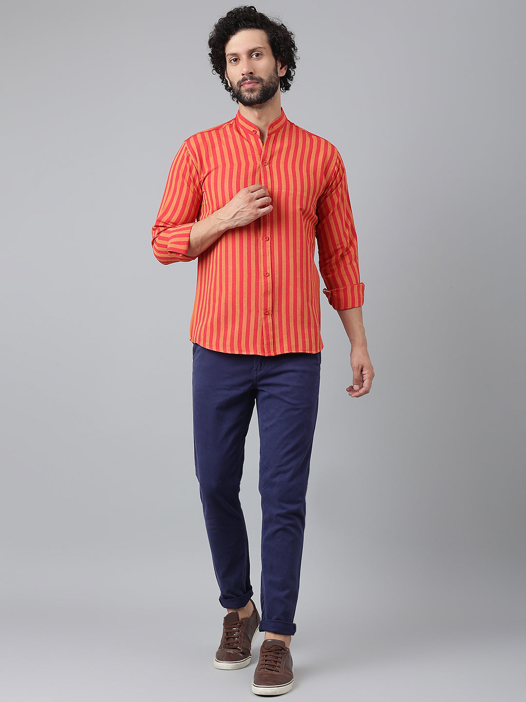 RIAG Red Men's Chinese Collar Full Sleeves Shirt - Distacart