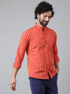 RIAG Red Men's Chinese Collar Full Sleeves Shirt - Distacart