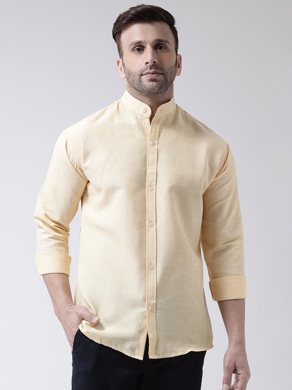 RIAG Beige Men's Chinese Collar Full Sleeves Shirt - Distacart