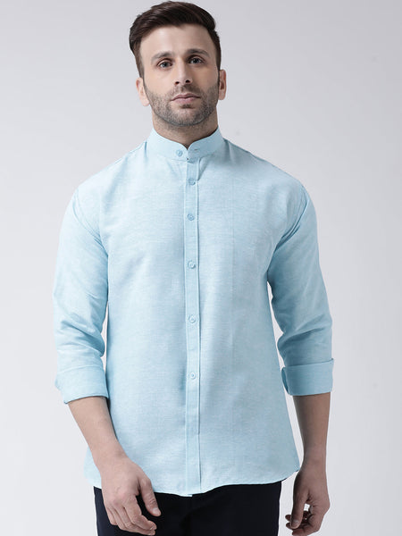 RIAG Sky Blue Men's Chinese Collar Full Sleeves Shirt