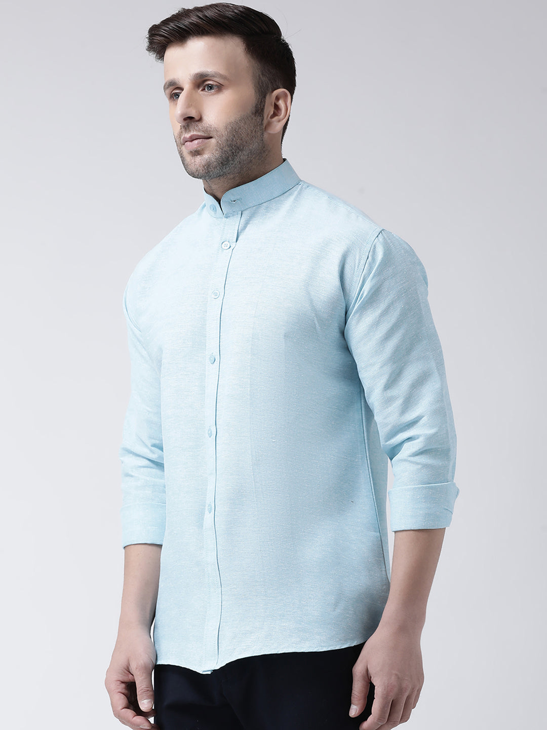 RIAG Sky Blue Men's Chinese Collar Full Sleeves Shirt - Distacart