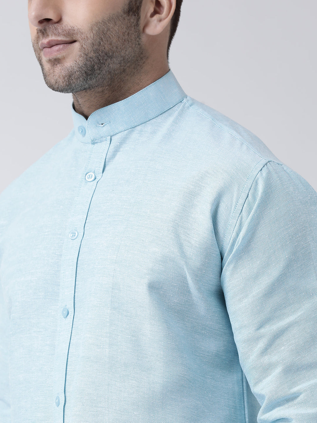 RIAG Sky Blue Men's Chinese Collar Full Sleeves Shirt - Distacart