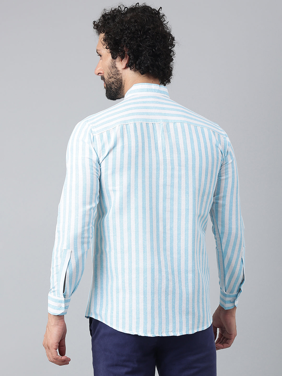RIAG Blue Men's Chinese Collar Full Sleeves Shirt - Distacart