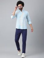 RIAG Blue Men's Chinese Collar Full Sleeves Shirt - Distacart