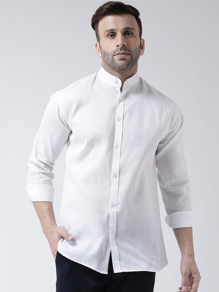 RIAG White Men's Chinese Collar Full Sleeves Shirt