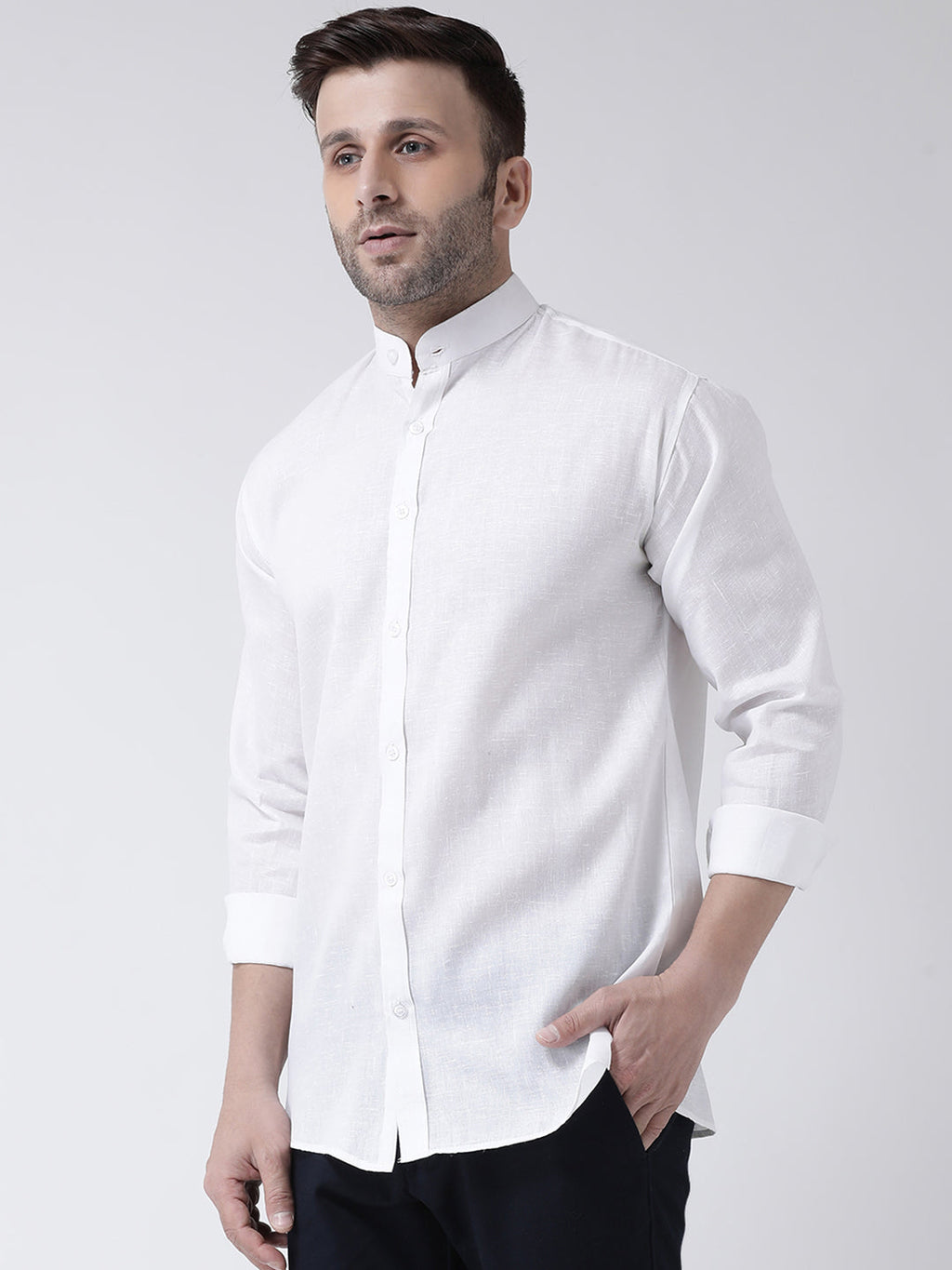 RIAG White Men's Chinese Collar Full Sleeves Shirt - Distacart