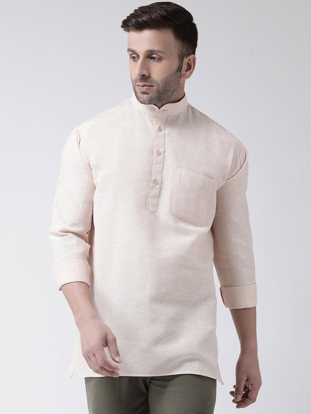 RIAG Beige Color Long Sleeves Men's Cotton Short Kurta - Distacart