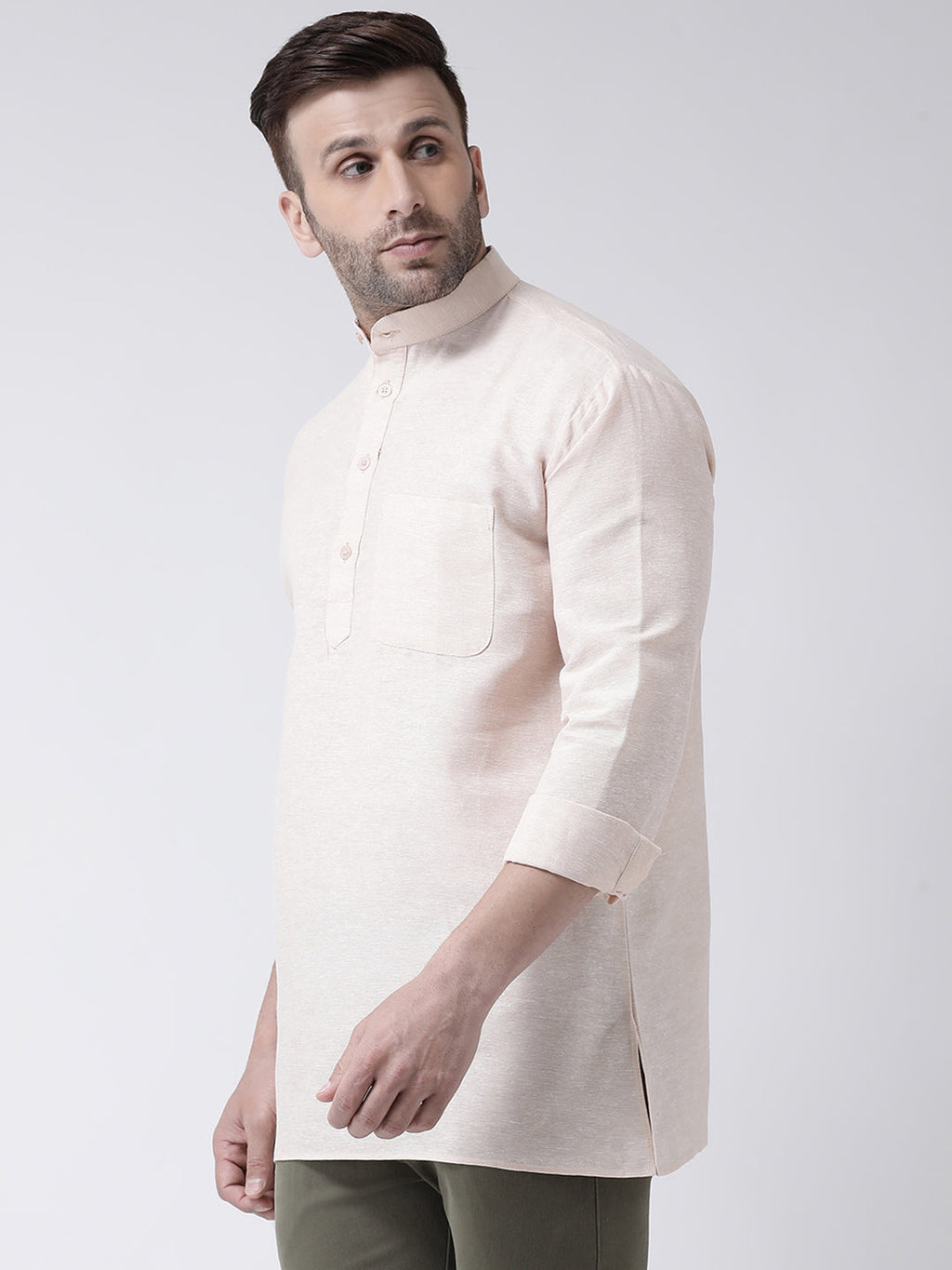 RIAG Beige Color Long Sleeves Men's Cotton Short Kurta - Distacart