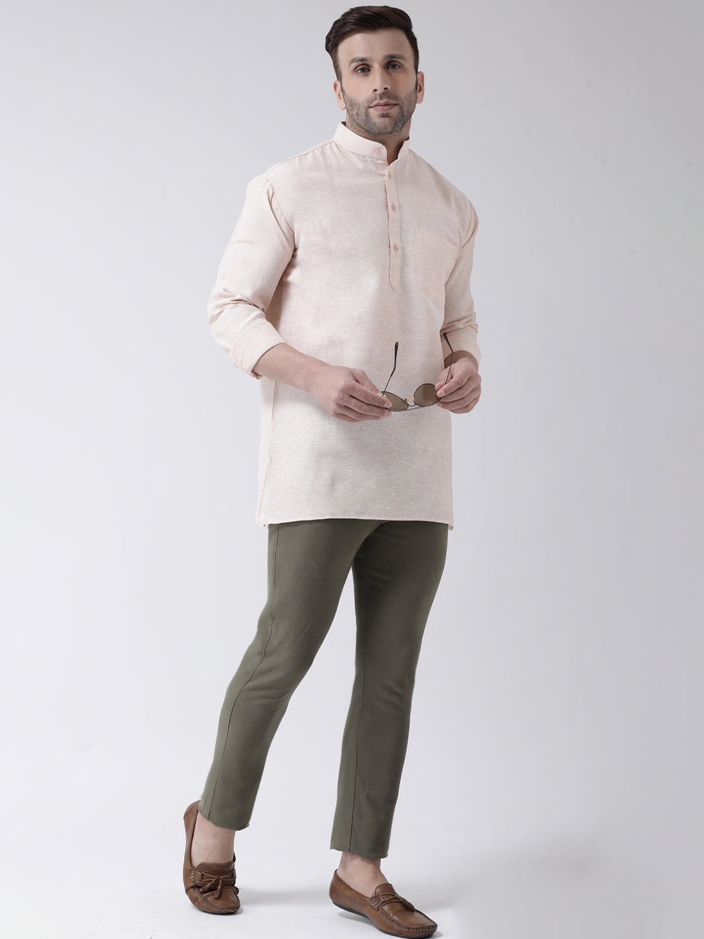 RIAG Beige Color Long Sleeves Men's Cotton Short Kurta - Distacart