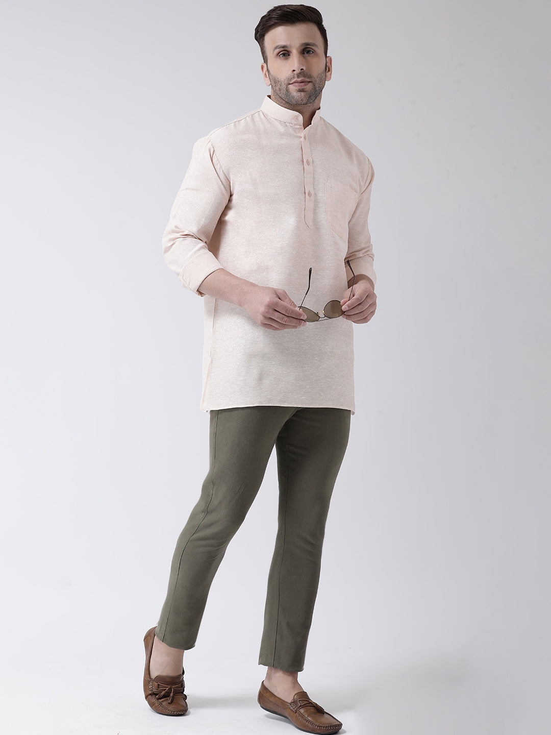 RIAG Beige Color Long Sleeves Men's Cotton Short Kurta - Distacart