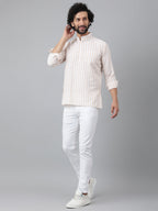 RIAG Beige Color Long Sleeves Casual Men's Cotton Short Kurta - Distacart