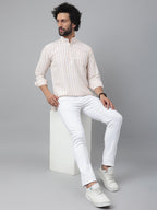 RIAG Beige Color Long Sleeves Casual Men's Cotton Short Kurta - Distacart