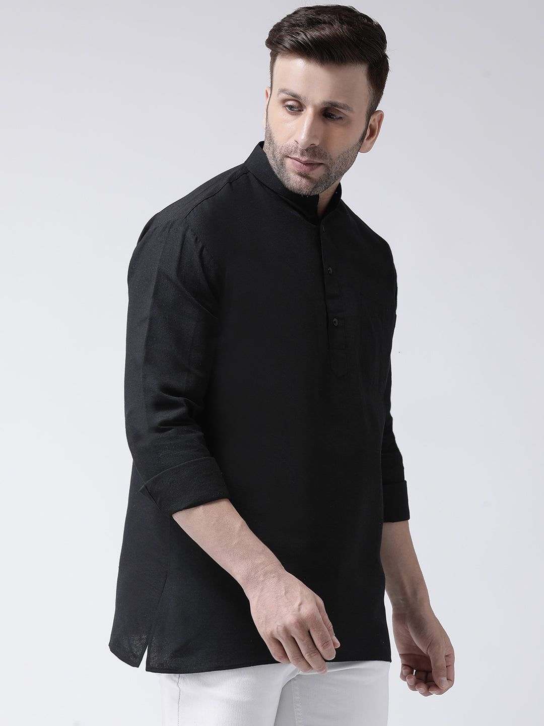 RIAG Black Color Long Sleeves Men's Cotton Short Kurta - Distacart