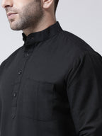 RIAG Black Color Long Sleeves Men's Cotton Short Kurta - Distacart