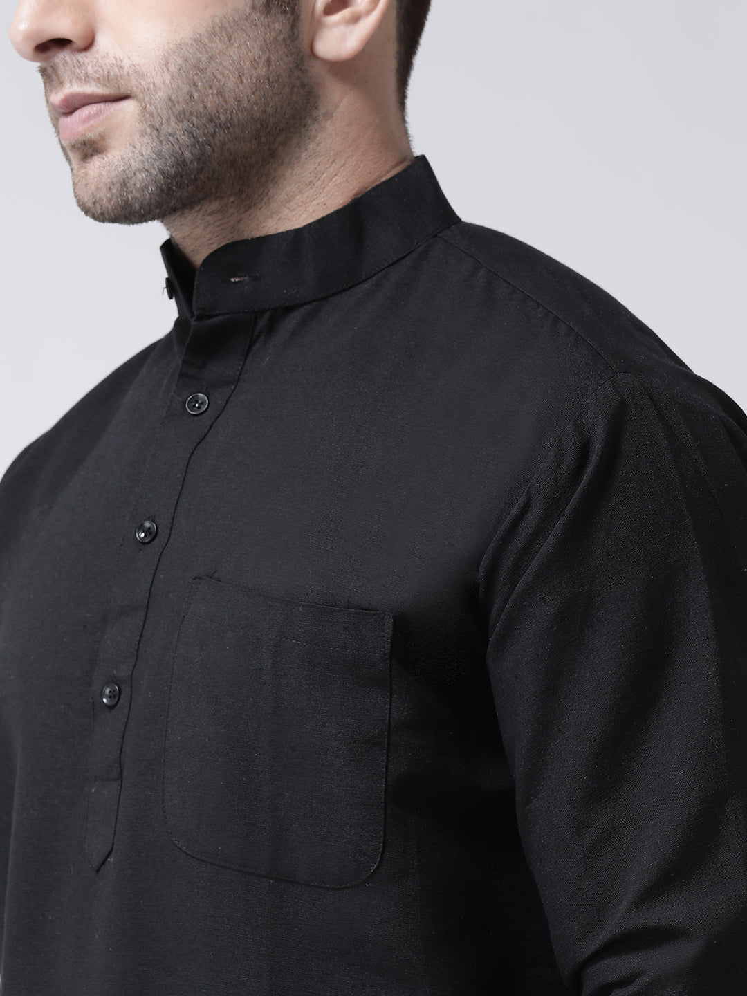RIAG Black Color Long Sleeves Men's Cotton Short Kurta - Distacart
