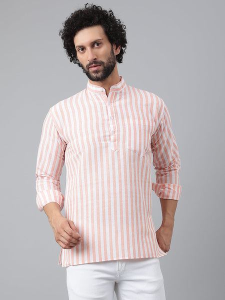 RIAG Orange Color Long Sleeves Casual Men's Cotton Short Kurta