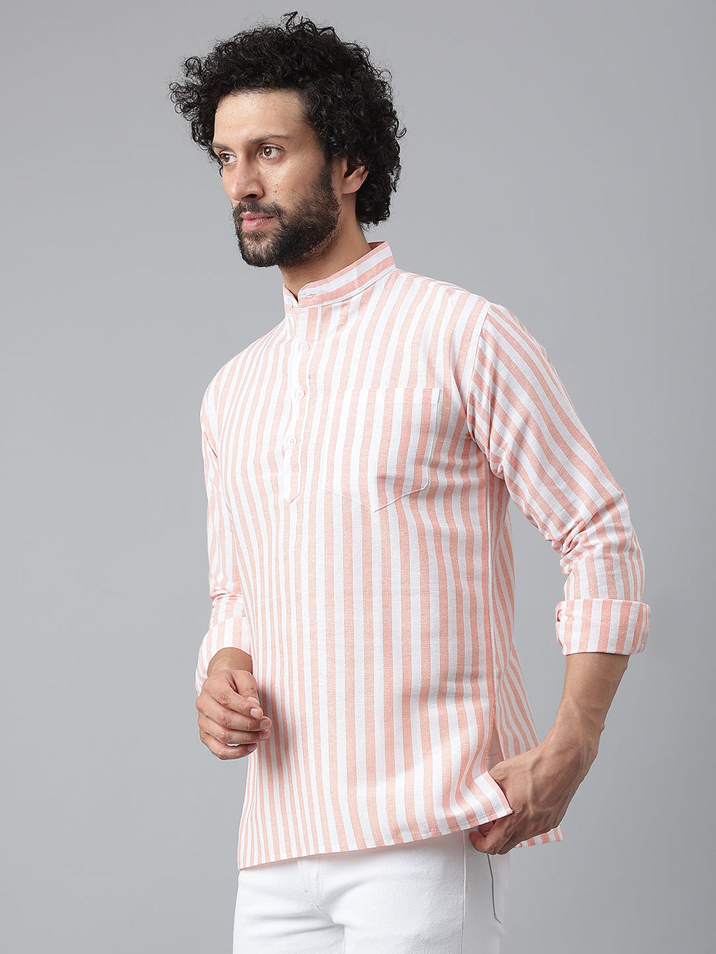 RIAG Orange Color Long Sleeves Casual Men's Cotton Short Kurta - Distacart
