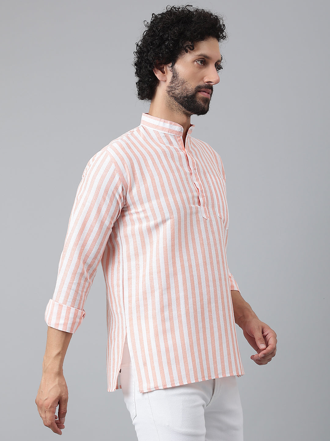RIAG Orange Color Long Sleeves Casual Men's Cotton Short Kurta - Distacart