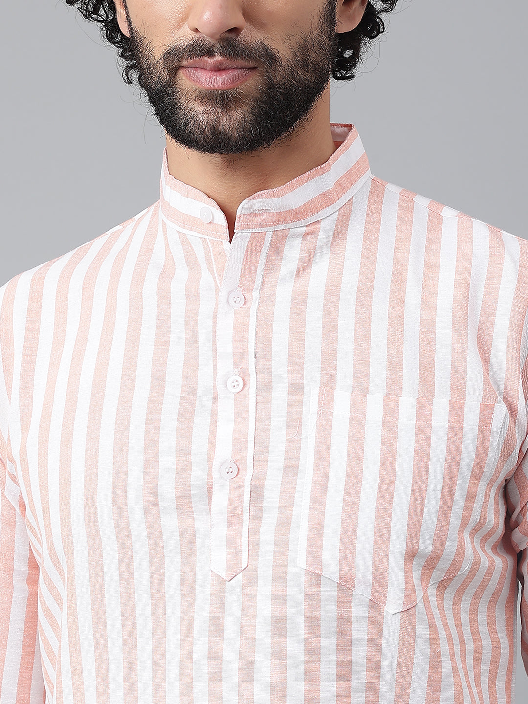 RIAG Orange Color Long Sleeves Casual Men's Cotton Short Kurta - Distacart