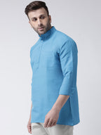 RIAG Blue Color Long Sleeves Men's Cotton Short Kurta - Distacart