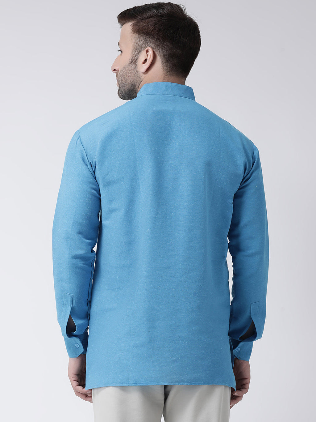 RIAG Blue Color Long Sleeves Men's Cotton Short Kurta - Distacart