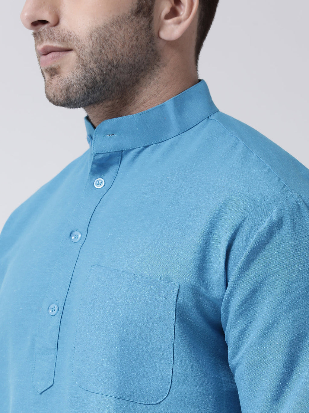 RIAG Blue Color Long Sleeves Men's Cotton Short Kurta - Distacart