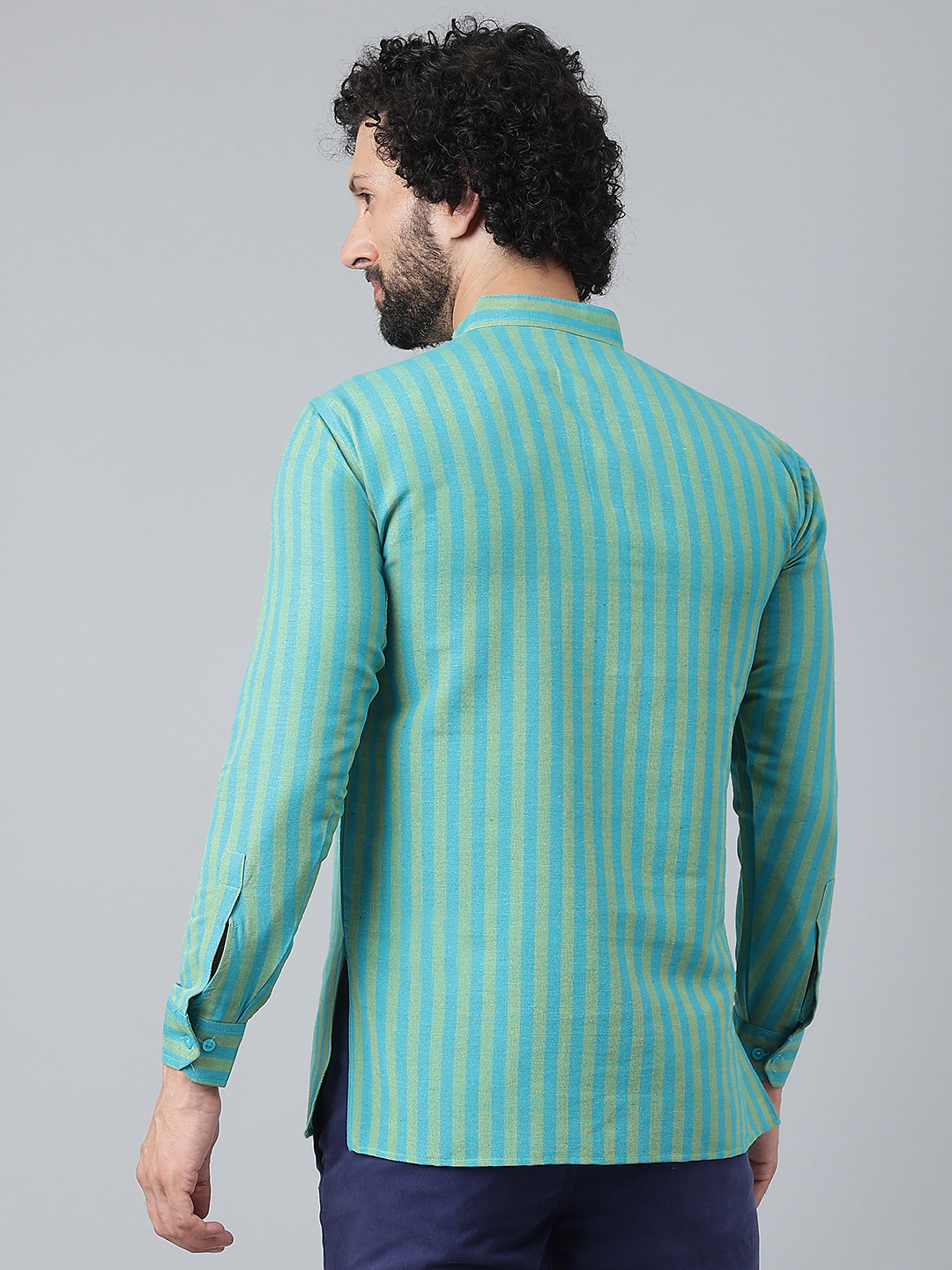 RIAG Blue Color Long Sleeves Casual Men's Cotton Short Kurta - Distacart