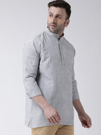 RIAG Grey Color Long Sleeves Men's Cotton Short Kurta - Distacart