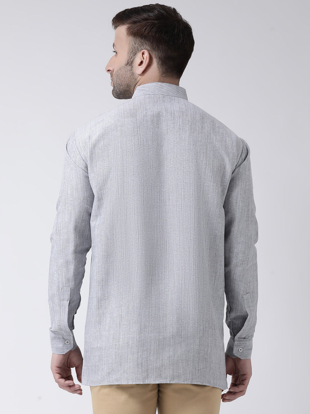 RIAG Grey Color Long Sleeves Men's Cotton Short Kurta - Distacart